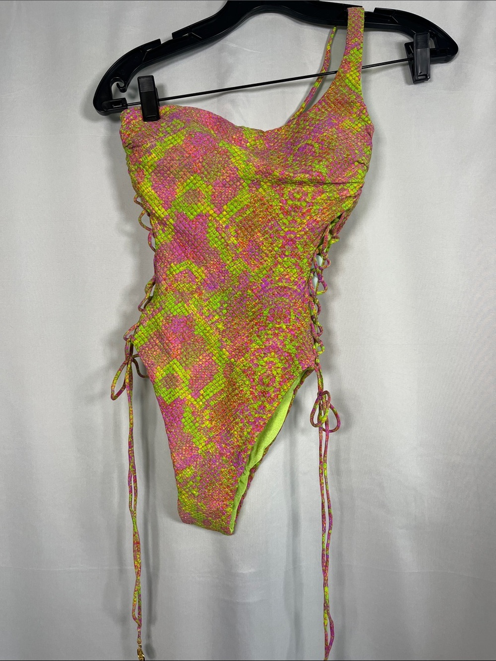 Luli fama born to be wild asymmetric lace up swimsuit snake print NWT SZ XS - Picture 3 of 9